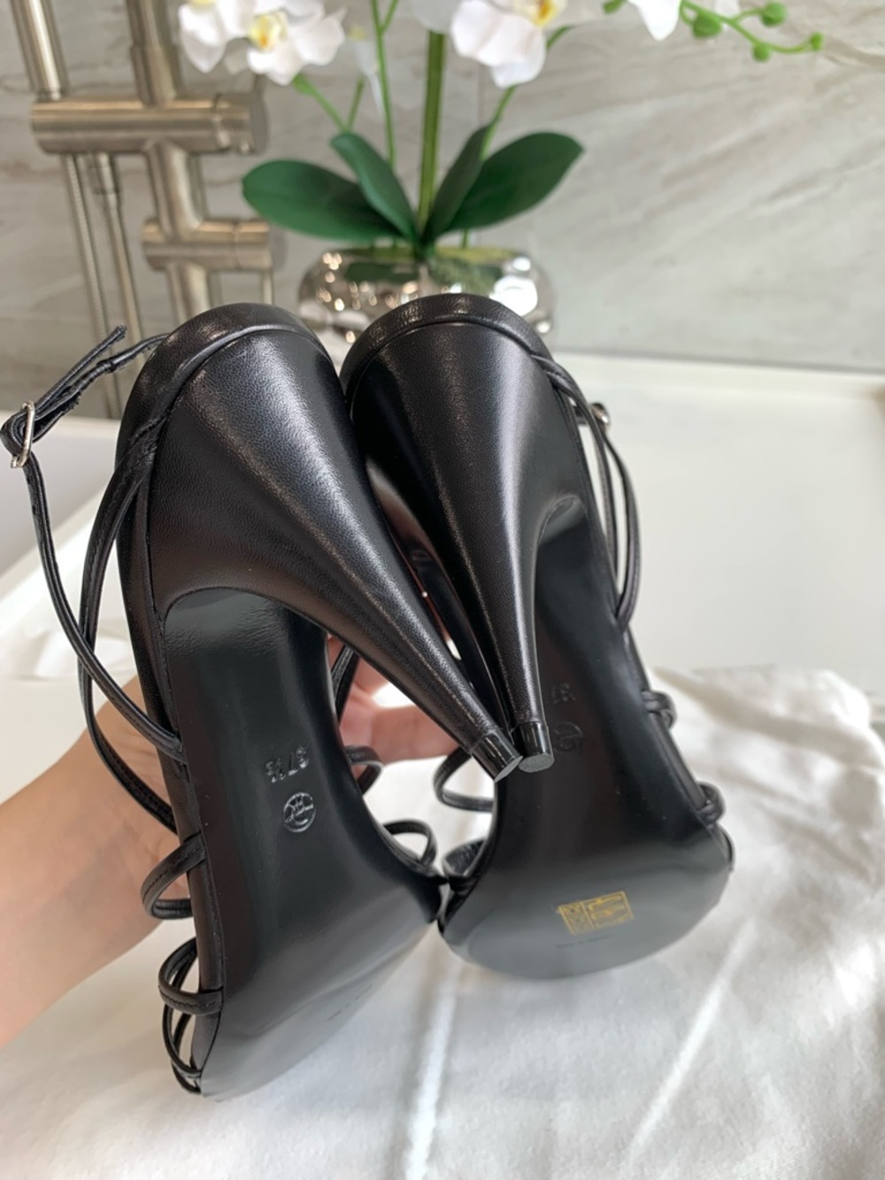 The Row Black Leather Strappy Knot Detail  Slingback Sandals,Size EU37.5/US 7.5. - Picture 10 of 14